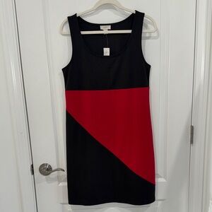 LOFT Black and Red Diagonal Colorblock Sleeveless Shift Dress NWT Medium